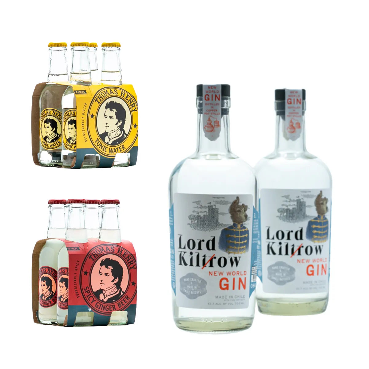 2 botellas de Gin Lord Kiltrow + 2 packs de 4 Thomas Henry (tónica y ginger beer)