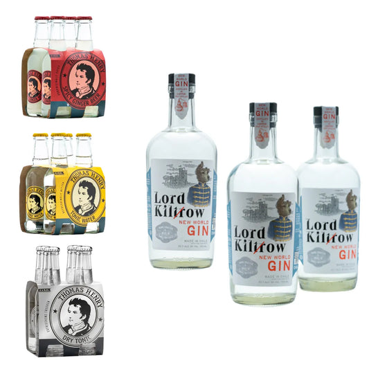 3 botellas de Gin Lord Kiltrow + 3 packs de 4 Thomas Henry (tónica, tónica light y ginger beer)